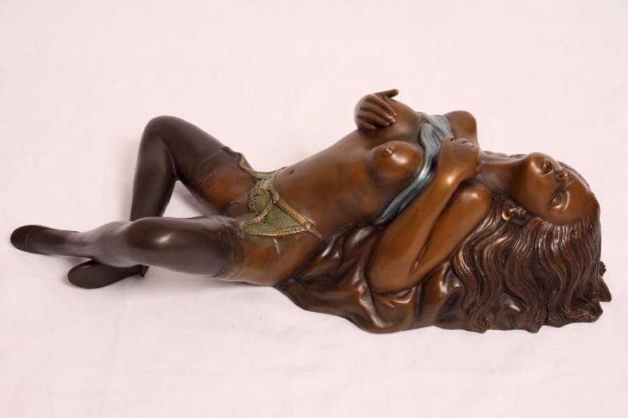 Stunning Bronze Sculpture Lingerie Nude Woman Reclining | Ref. no. 02698 | Regent Antiques
