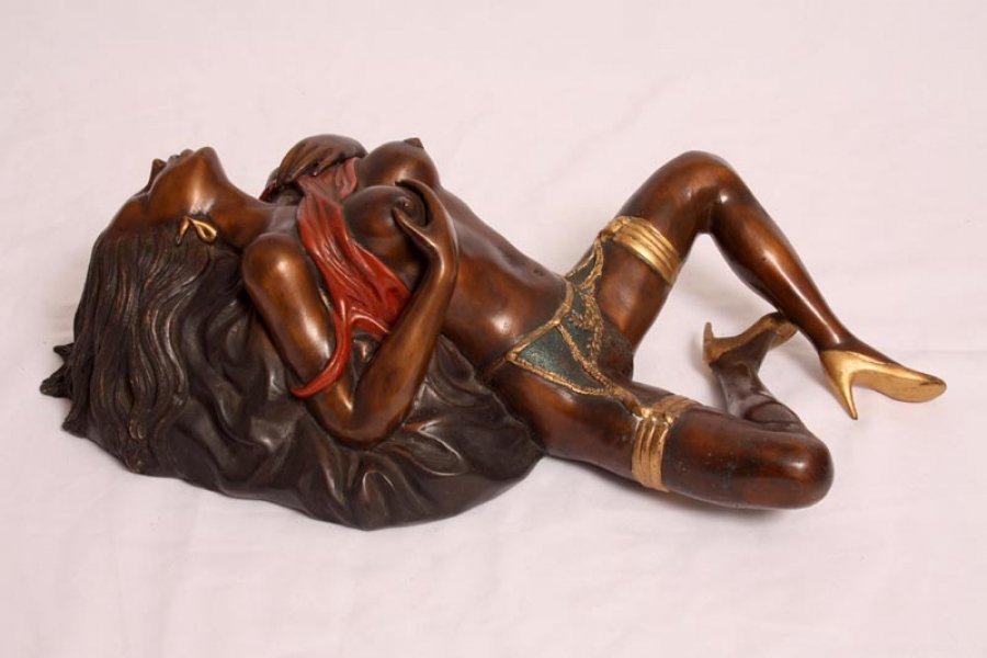 Sexy Erotic Bronze Sculpture Lady Reclining in Lingerie | Ref. no. 02699 | Regent Antiques