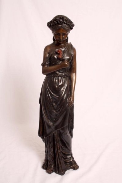 Lovely Bronze Sculpture Young Maiden Holding Red Roses | Ref. no. 02703 | Regent Antiques
