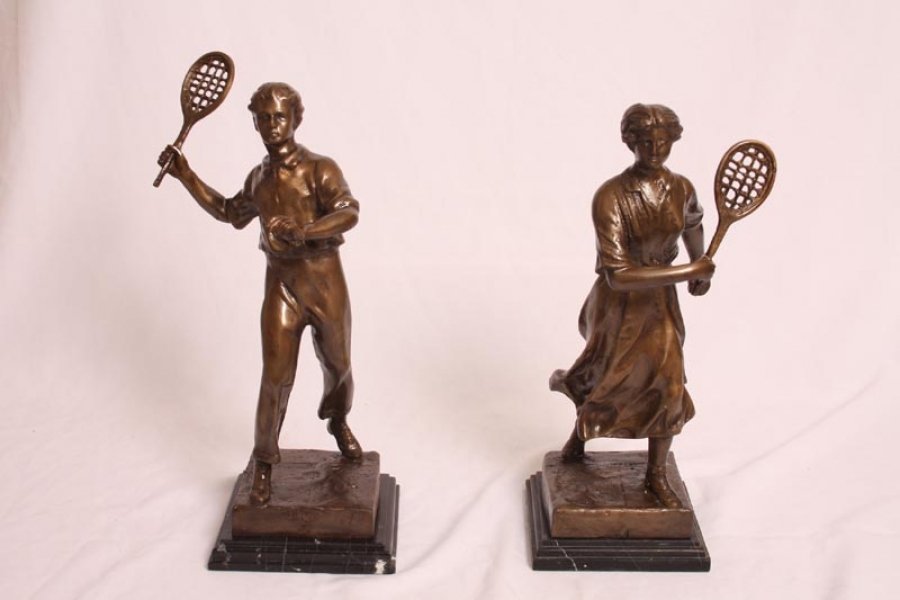 Pair 1930s Tennis Player Bronze Sculpture Male & Female | Ref. no. 02710 | Regent Antiques