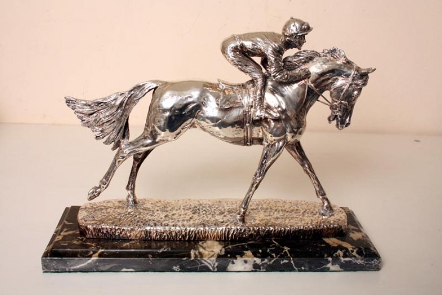 Vintage Solid Sheffield Silver Racehorse Jockey Statue | Ref. no. 02768 | Regent Antiques