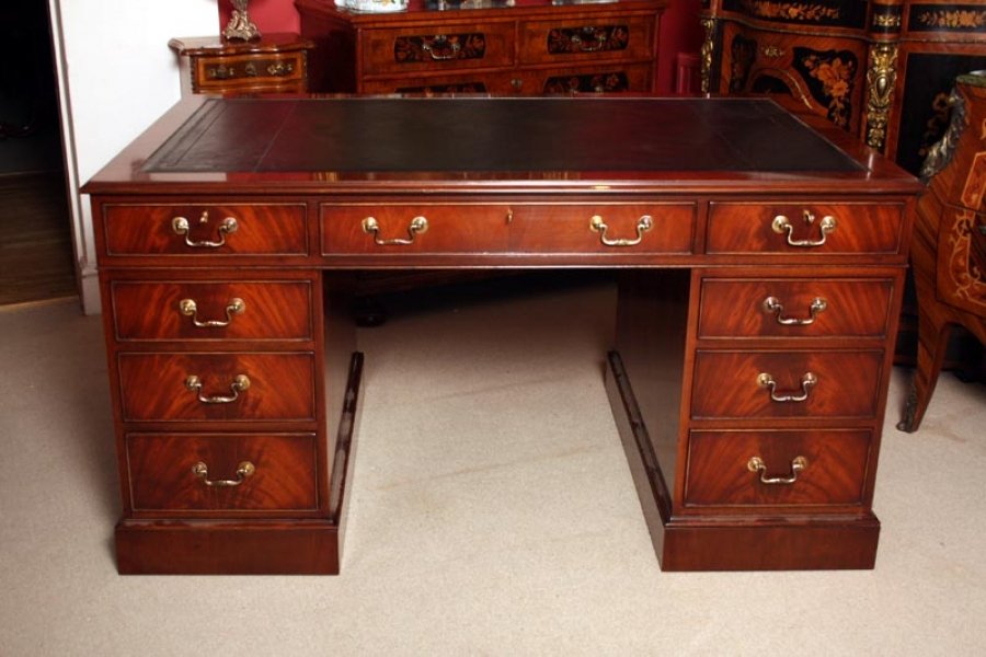 Stunning Victorian Style Flame Mahogany Pedestal Desk | Ref. no. 02769 | Regent Antiques
