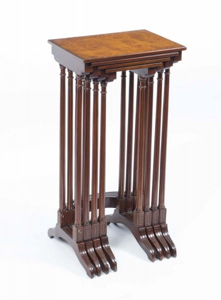 Stunning Burr Walnut Nest of 4 Tables Reeded Legs | Ref. no. 02808 | Regent Antiques