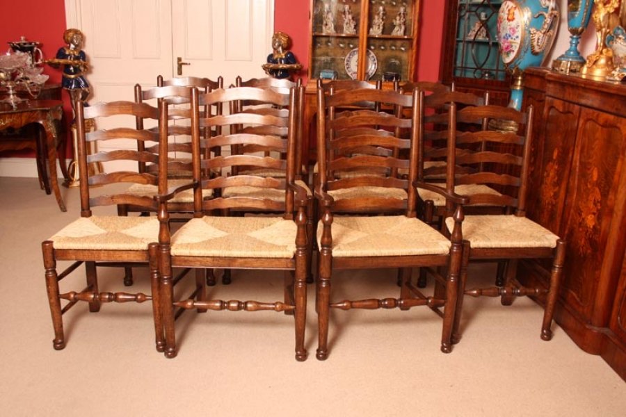 Splendid Set 12 English Oak Ladderback Dining Chairs | Ref. no. 02821 | Regent Antiques