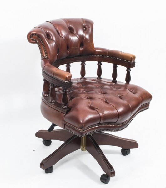 Bespoke English Hand Made Leather Captains Desk Chair Bruciato | Ref. no. 02838 | Regent Antiques