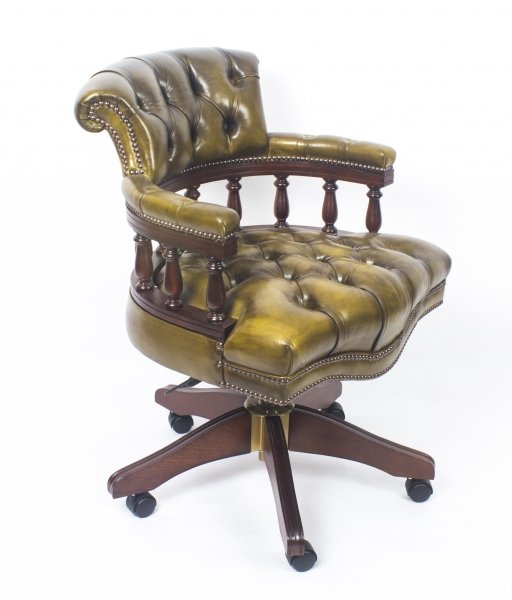English Hand Made Leather Captains Desk Chair Emerald Green Ref Ref 02839b