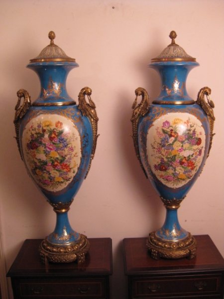 Pair Huge Gilded Celeste French Sevres Porcelain Vases | Ref. no. 02869 | Regent Antiques