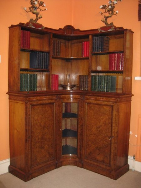 Antique Victorian Burr Walnut Corner Bookcase c.1880 | Ref. no. 02953 | Regent Antiques