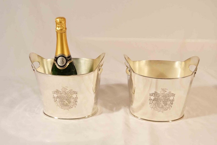 Stunning Pair Engraved Silver Plated Champagne Coolers | Ref. no. 03157a | Regent Antiques