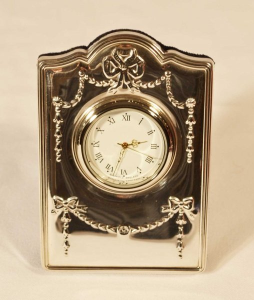 Elegant Sterling Desk Clock Velvet Back Lovely Gift | Ref. no. 03191 | Regent Antiques