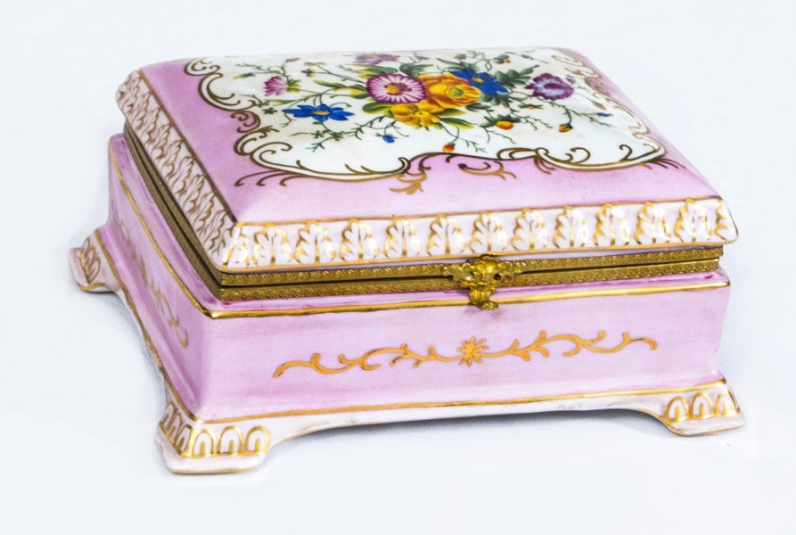 Beautiful Gilded & Pink Porcelain Casket Jewellery Box | Ref. no. 03196 | Regent Antiques