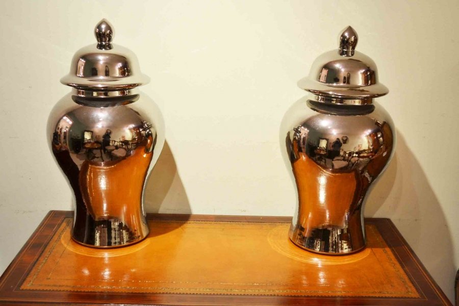 Beautiful Pair Silver Dresden Porcelain Vases | Ref. no. 03316 | Regent Antiques