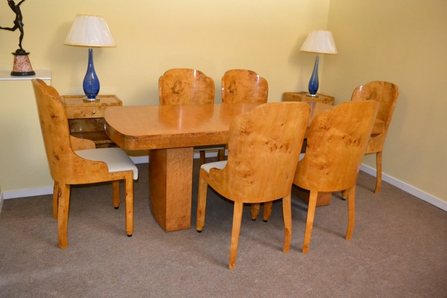 Antique Art Deco Birdseye Maple Dining Table & 6 Chairs | Ref. no. 03622b | Regent Antiques