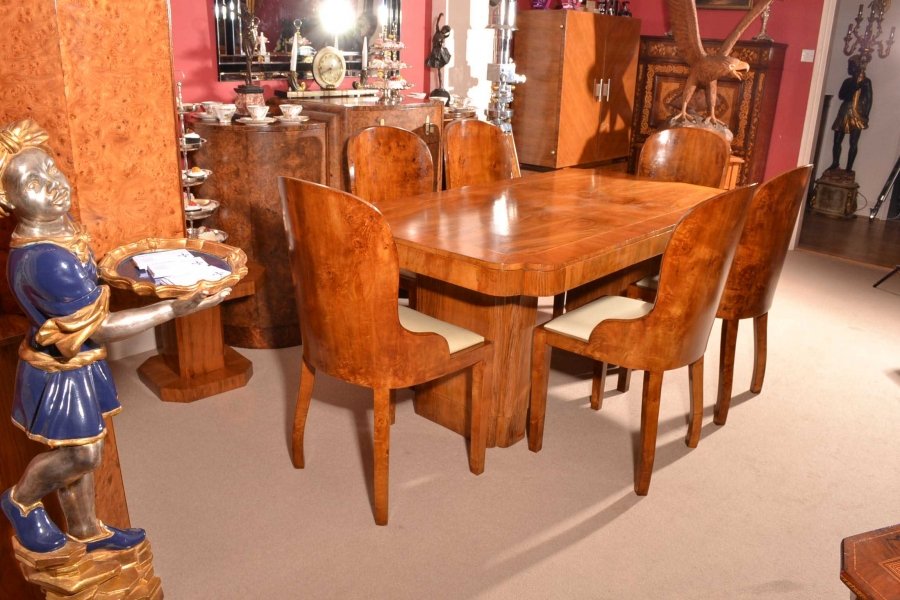 Antique Art Deco Burr Walnut Dining Table & 6  Chairs | Ref. no. 03674b | Regent Antiques