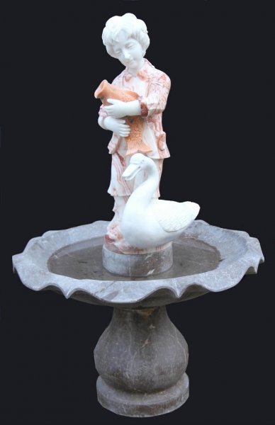 Charming Pink Marble Garden Fountain Statue Child Fish | Ref. no. 03681 | Regent Antiques