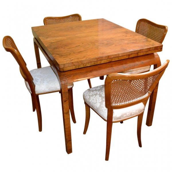 Antique Art Deco Burr Walnut Dining Table & 4 Chairs | Ref. no. 03729a | Regent Antiques