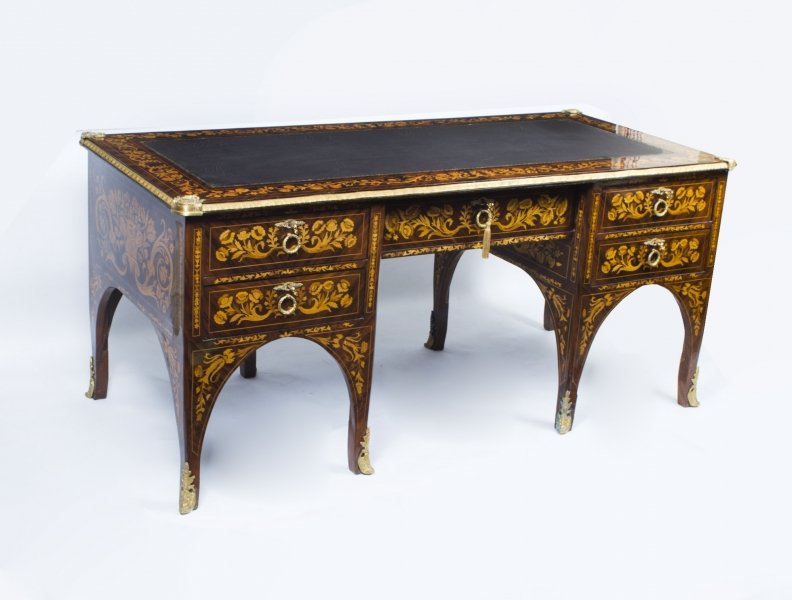 Vintage Floral Marquetry Walnut Bureau Plat Desk | Ref. no. 03787 | Regent Antiques