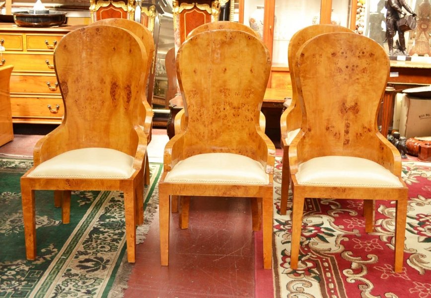 Beautiful Set 8 Art Deco Birdseye Maple Dining Chairs | Ref. no. 03823 | Regent Antiques