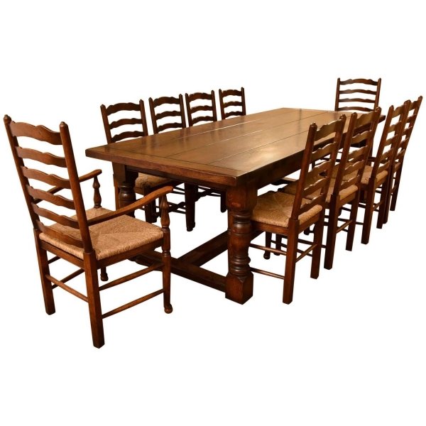 Large Dining Table & Chairs Set | Oak Refectory Dining Table & Ladderback Chairs Set | Ref. no. 03869a | Regent Antiques