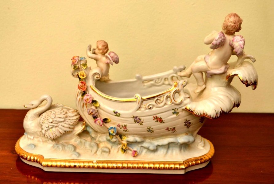 Charming Hand Painted Dresden Style Porcelain Sled | Ref. no. 03880 | Regent Antiques