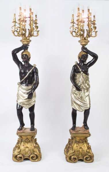 Pair Blackamoor Wired Candelabra Hand Painted & Gilded | Ref. no. 03883 | Regent Antiques