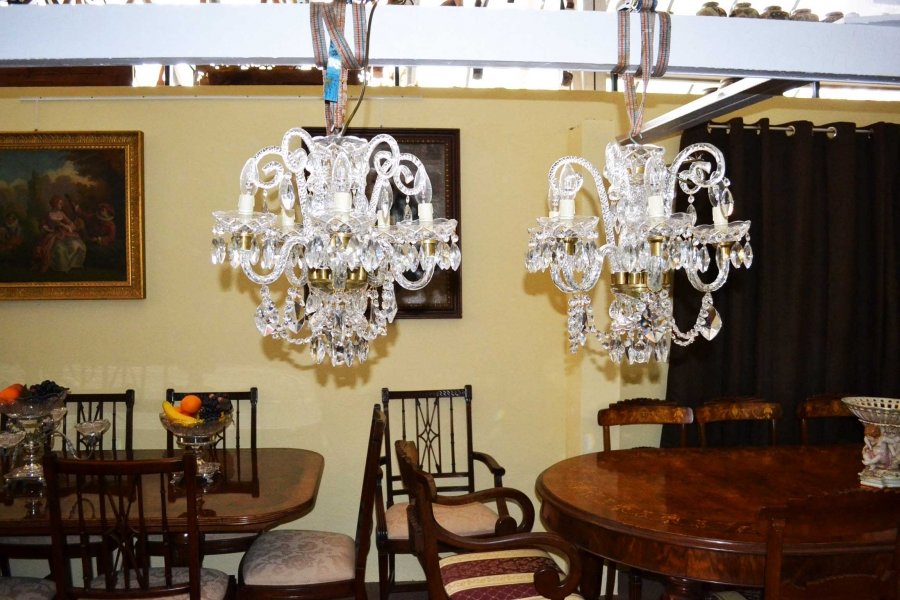 Pair of Vintage Venetian 5 Light Crystal Chandeliers | Ref. no. 03955 | Regent Antiques
