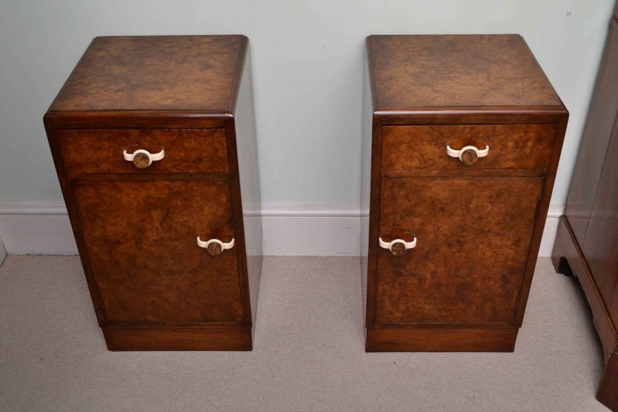 Antique Pair Art Deco Burr Walnut Bedside Cabinets 1920 | Ref. no. 04008 | Regent Antiques