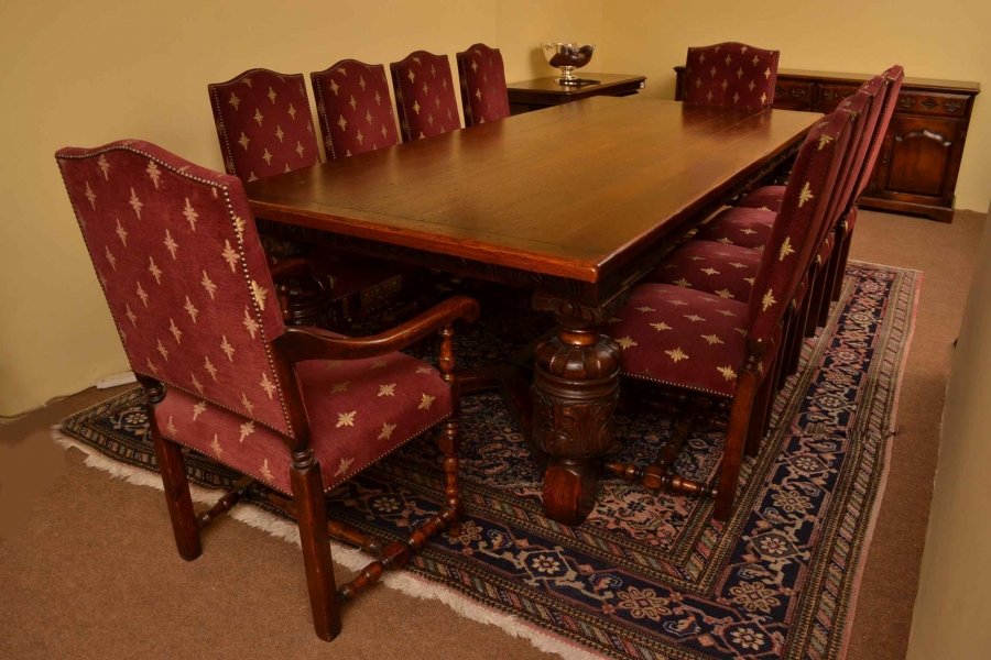 Harrods Oak Dining Room Suite Refectory Table 10 Chairs | Ref. no. 04016c | Regent Antiques