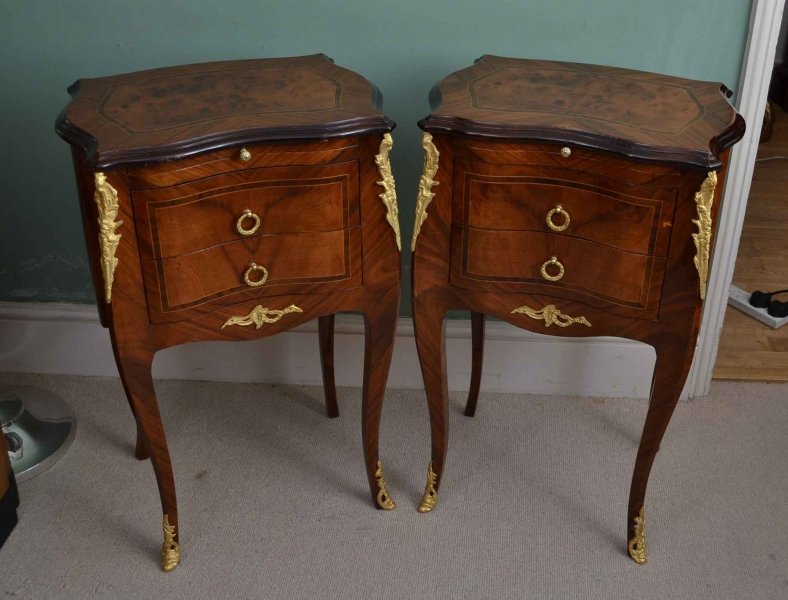Pair Inlaid Burr Walnut Empire Style Bedside Cabinets | Ref. no. 04058 | Regent Antiques
