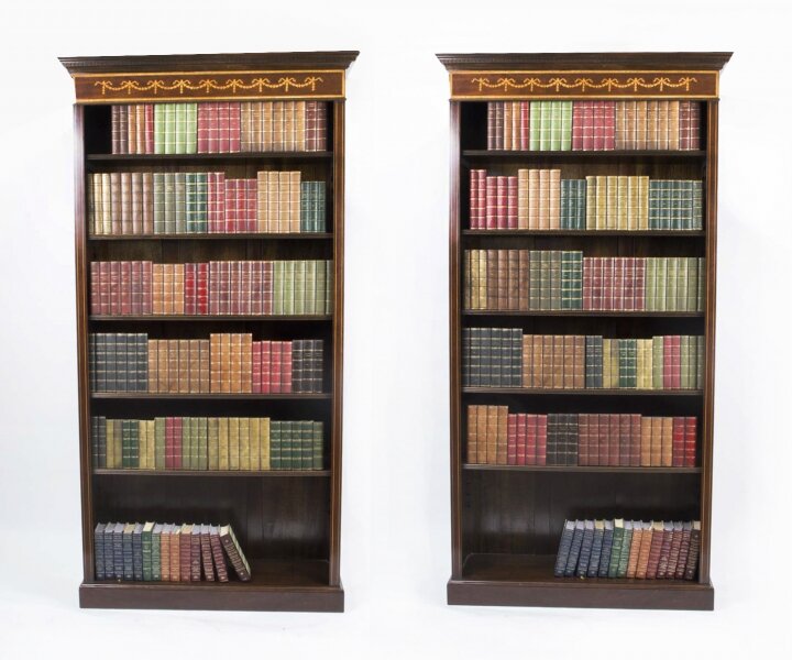 Pair Sheraton Revival  Open Bookcase Flame Mahogany | Ref. no. 04067a | Regent Antiques