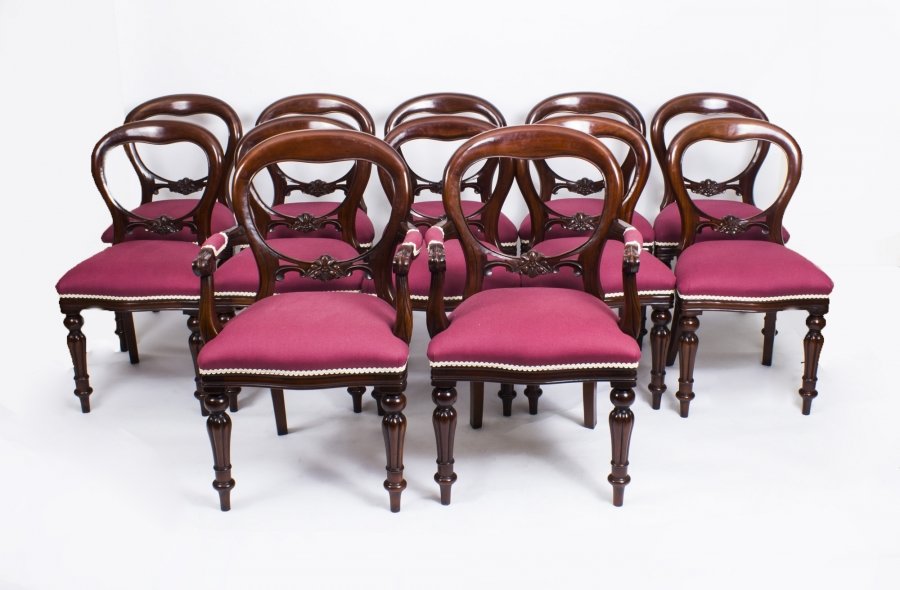 Set Of 12 Victorian Style Balloon Back Dining Chairs | Victorian Dining Chairs | Ref. no. 04231c | Regent Antiques