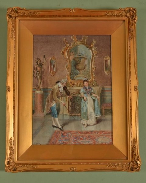 Antique Watercolour by Argusi \'The Serenade\' c.1850 | Ref. no. 04870 | Regent Antiques