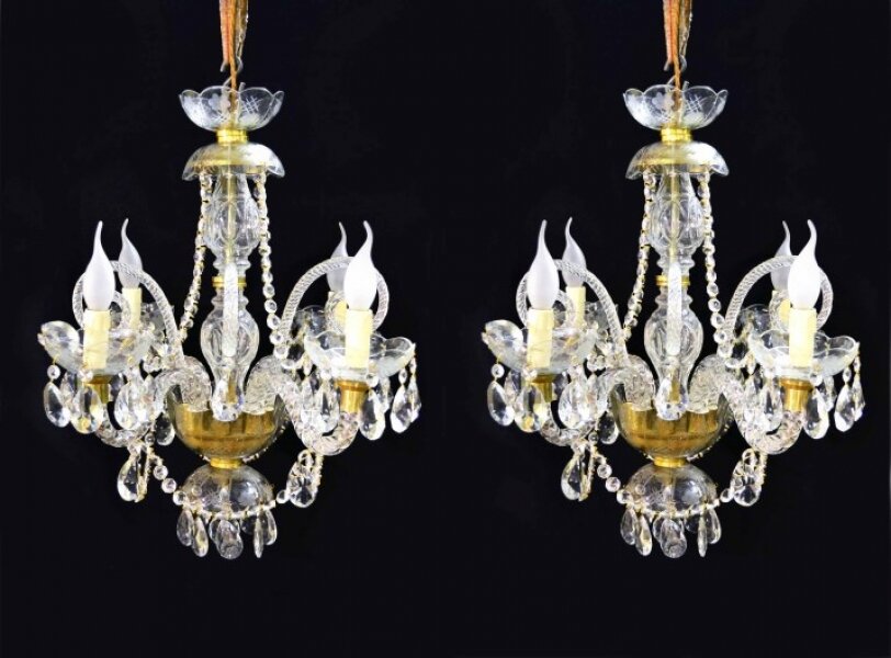 Pair of Vintage Venetian Four Light Crystal Chandeliers | Ref. no. 04881a | Regent Antiques