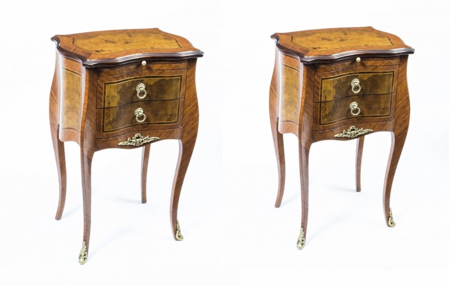Stunning Pair Inlaid Burr Walnut Bedside Cabinets | Ref. no. 04917 | Regent Antiques