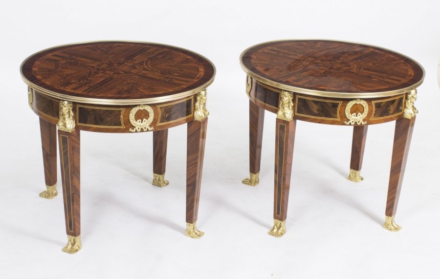Stunning Pair of French Empire Style Burr Walnut Side Tables | Ref. no. 04921c | Regent Antiques