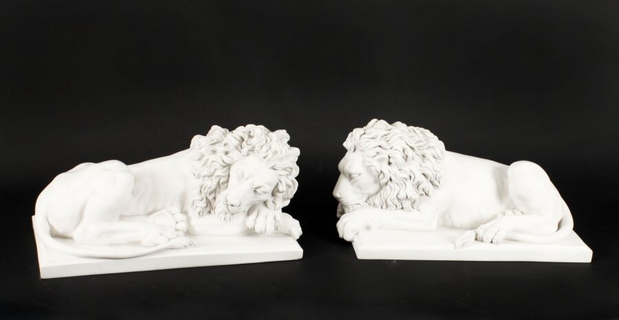 Vintage Decorative  Pair of Canova\'s Marble Lions 20th C | Ref. no. 04925 | Regent Antiques