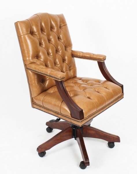 Bespoke English Handmade Gainsborough Leather Desk Chair Tan | Ref. no. 05071 | Regent Antiques