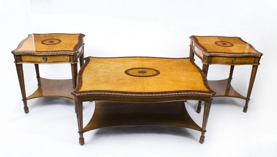 Stunning Birdseye Maple Coffee Table & Pair Side Tables | Ref. no. 05075 | Regent Antiques