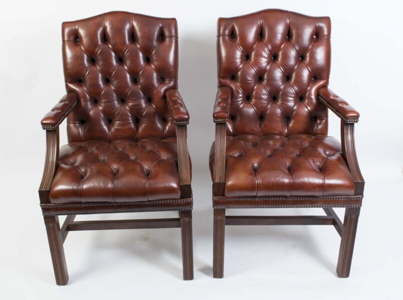 Bespoke Pair English Handmade Gainsborough Leather Desk Chairs | Ref. no. 05144a | Regent Antiques