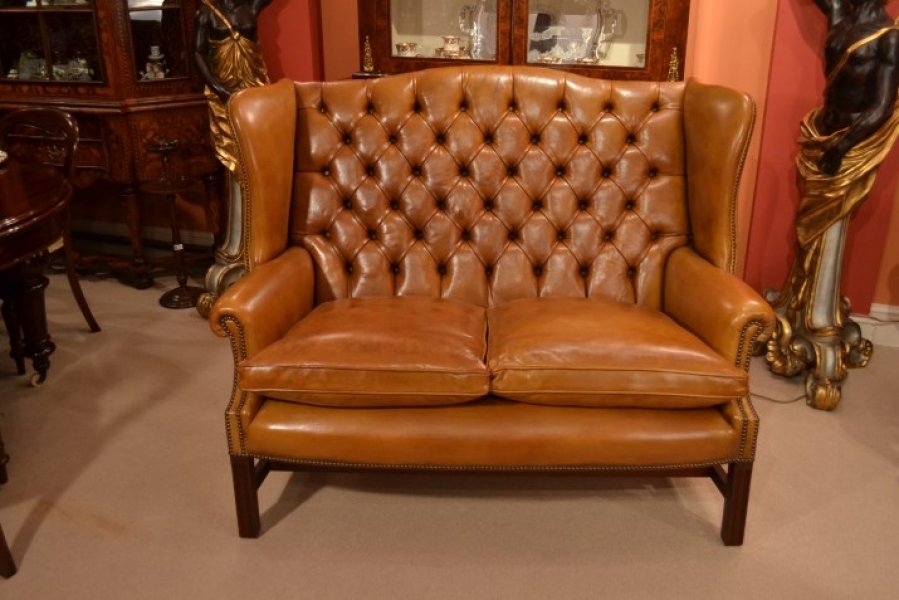 English Hand Made Leather Club Settee Sofa Cognac | Ref. no. 05145 | Regent Antiques