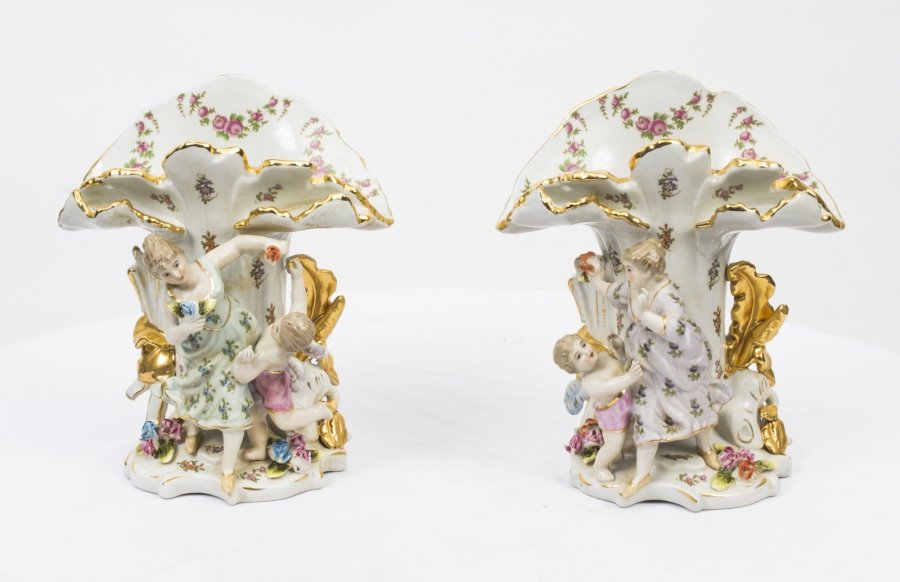 Pair of Delightful Dresden Style Porcelain Spill Vases | Ref. no. 05232 | Regent Antiques