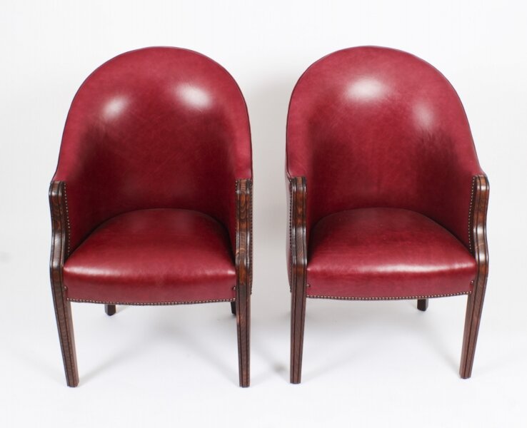 Bespoke Pair English Handmade Leather Desk Chairs Burgundy | Ref. no. 05388r | Regent Antiques