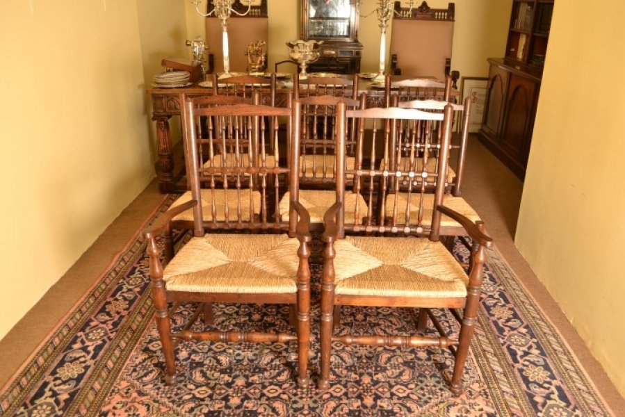 Set 8 English Oak Spindle Back Dining Chairs Ref No 05429 Ref 05429