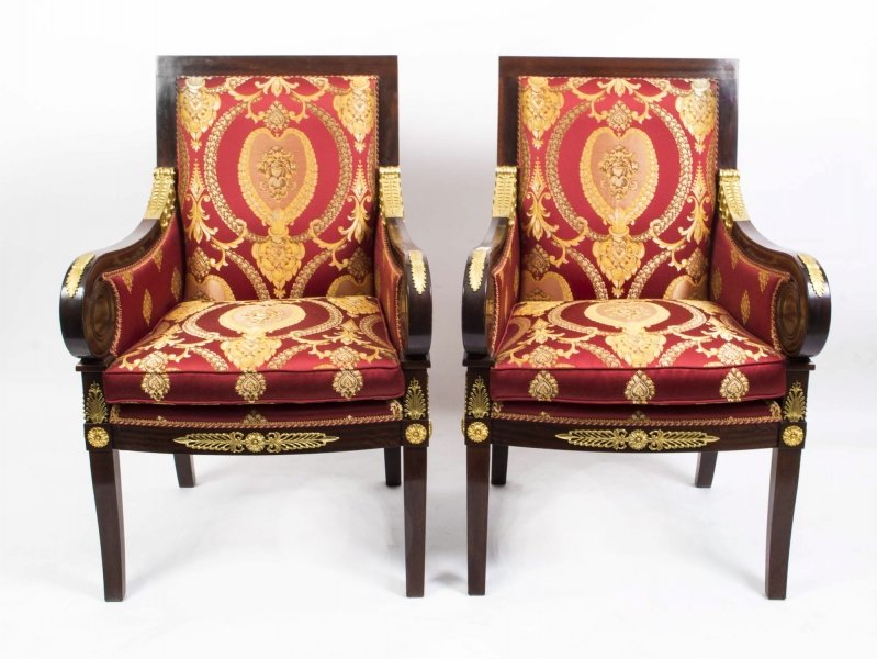 Vintage Pair Empire Revival Mahogany & Ormolu Armchairs 20th C | Ref. no. 05518a | Regent Antiques
