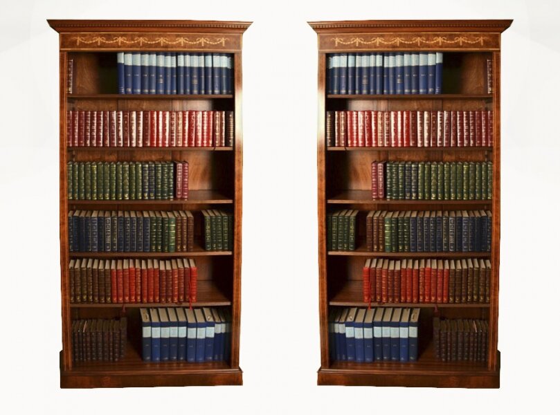 Bespoke Pair Sheraton Style Burr Burr Walnut Open Bookcases | Ref. no. 05519a | Regent Antiques