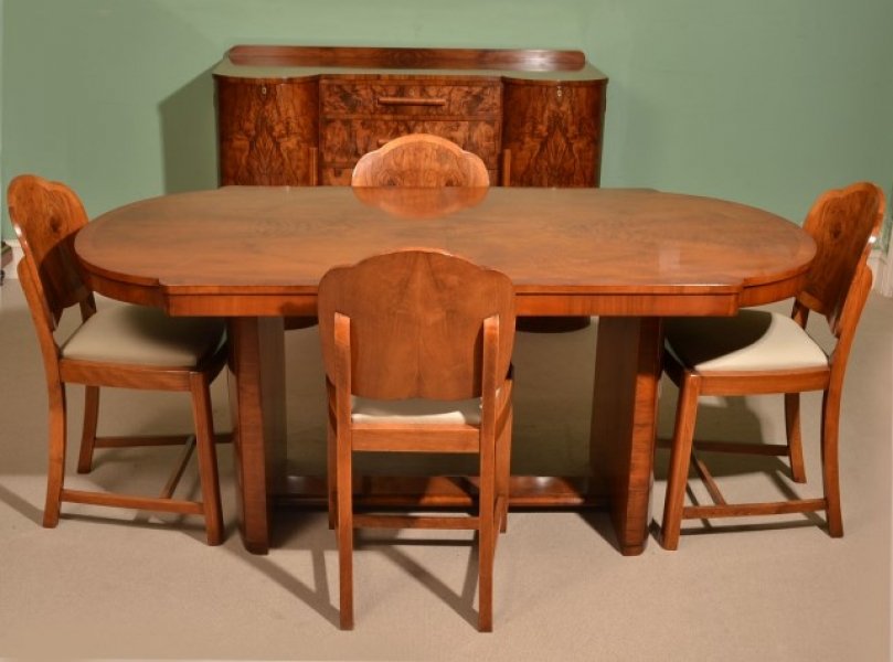 Antique Art Deco Walnut Ref No, Antique Art Deco Dining Table And Chairs Set