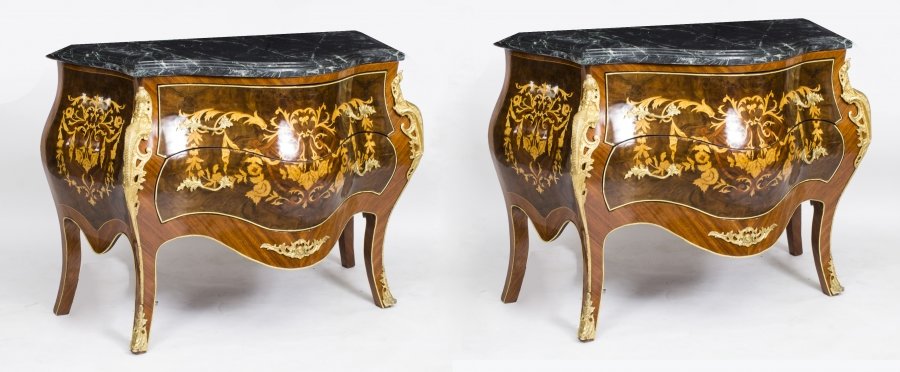 Pair Louis Revival Marble Topped Marquetry Commodes 20th C | Ref. no. 05682b | Regent Antiques
