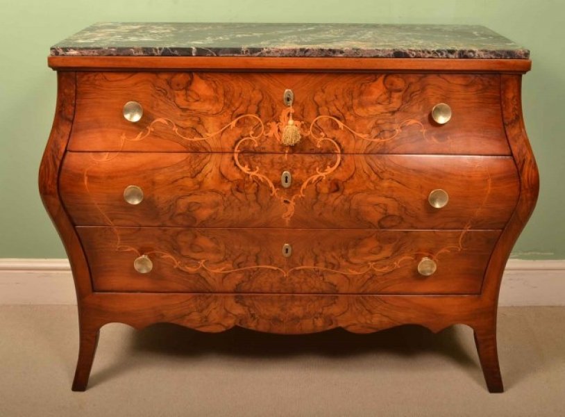 Vintage Italian Walnut Marquetry Bombe Commode | Ref. no. 05687b | Regent Antiques