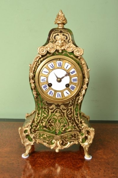 Antique French Green Boulle Mantel Clock by CF c.1880 | Ref. no. 05724 | Regent Antiques