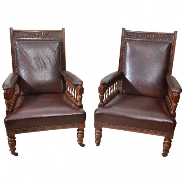 Antique Pair of English Leather Armchairs c.1880 | Ref. no. 05822 | Regent Antiques